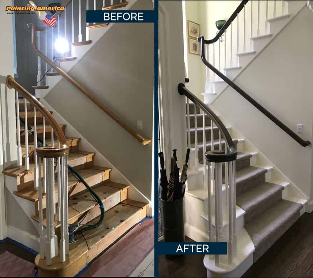 New Staircase Painting Before & After Painting America, Inc